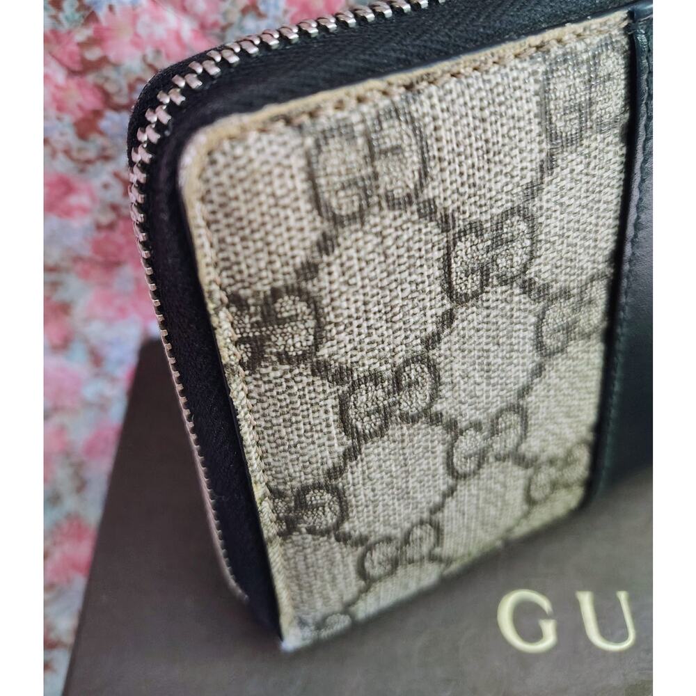 Vintage Gucci GG Supreme Zip-Around Wallet – Black & Gray Canvas & Leather - Picture 6 of 12